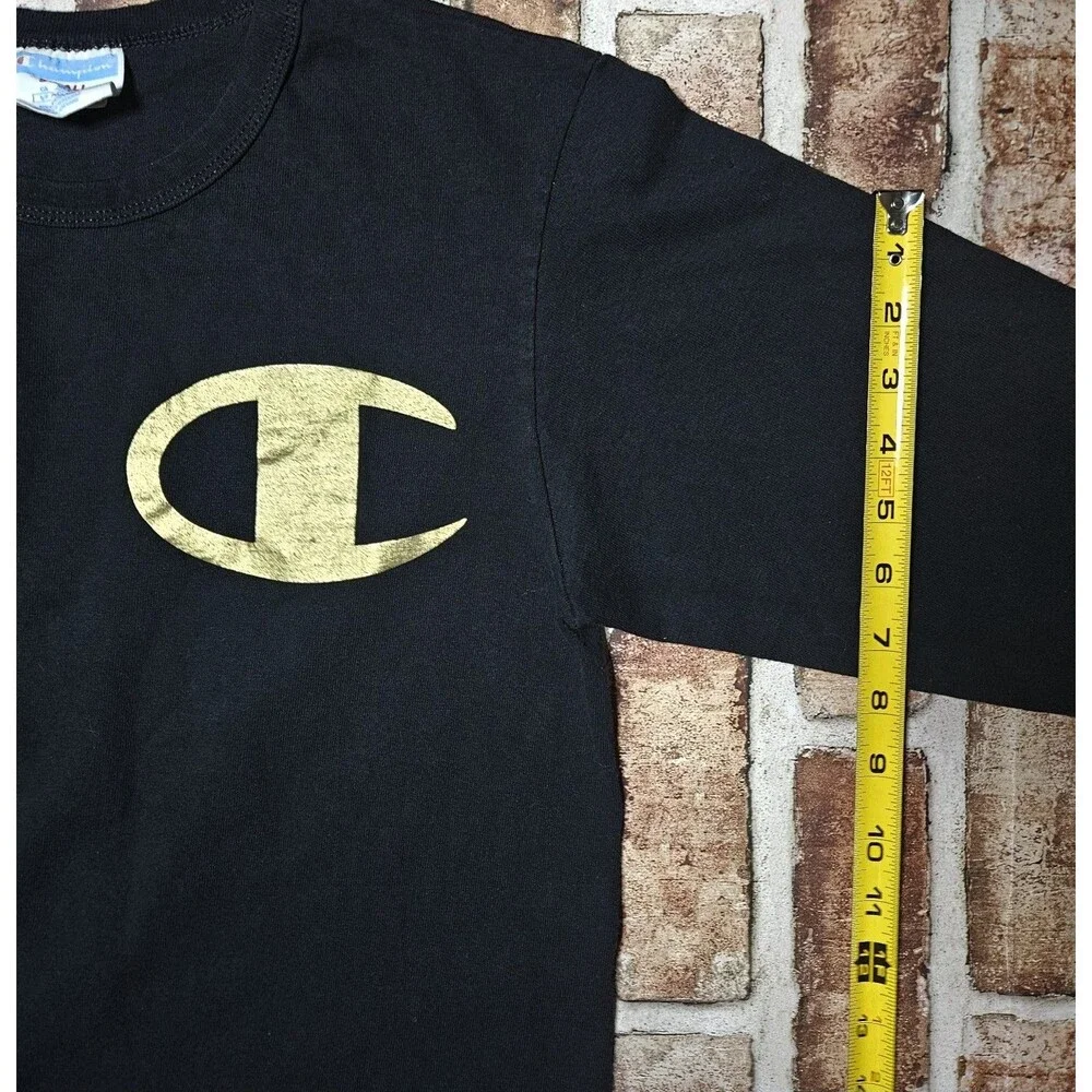 VTG Champion Heritage Long Sleeve Shirt Size Small Black & Gold Logo Crew Neck - Picture 6 of 8